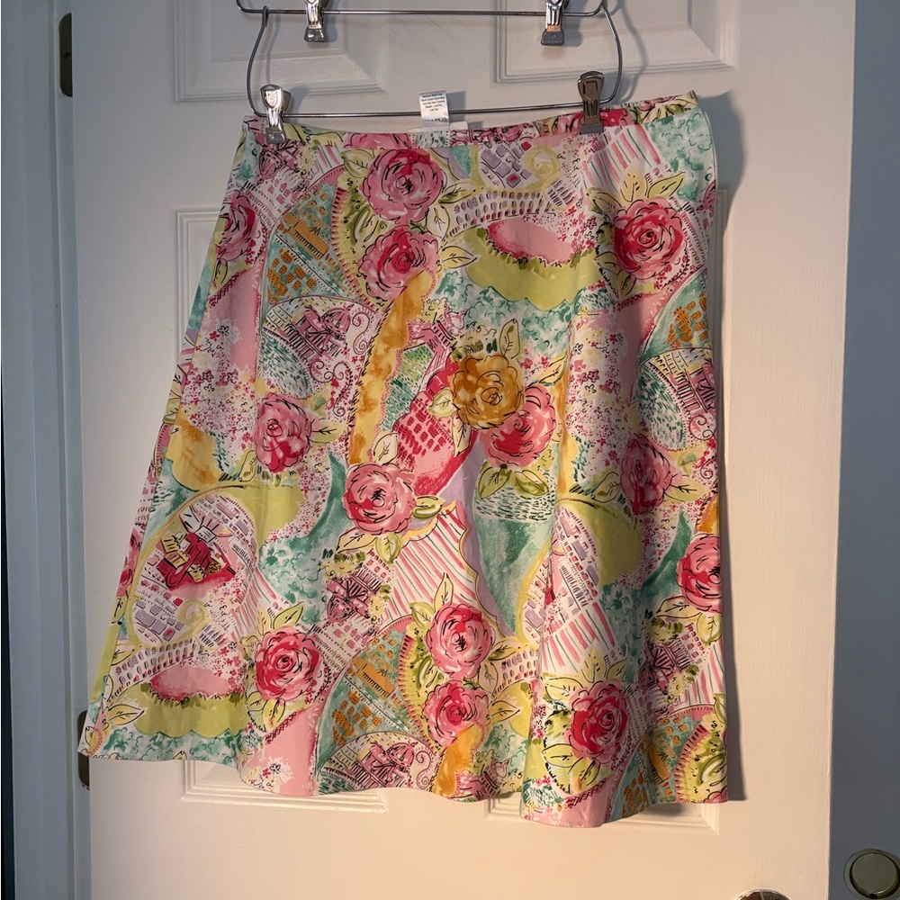 Chadwick's Pink & Yellow Floral Print Skirt - Picture 1 of 10